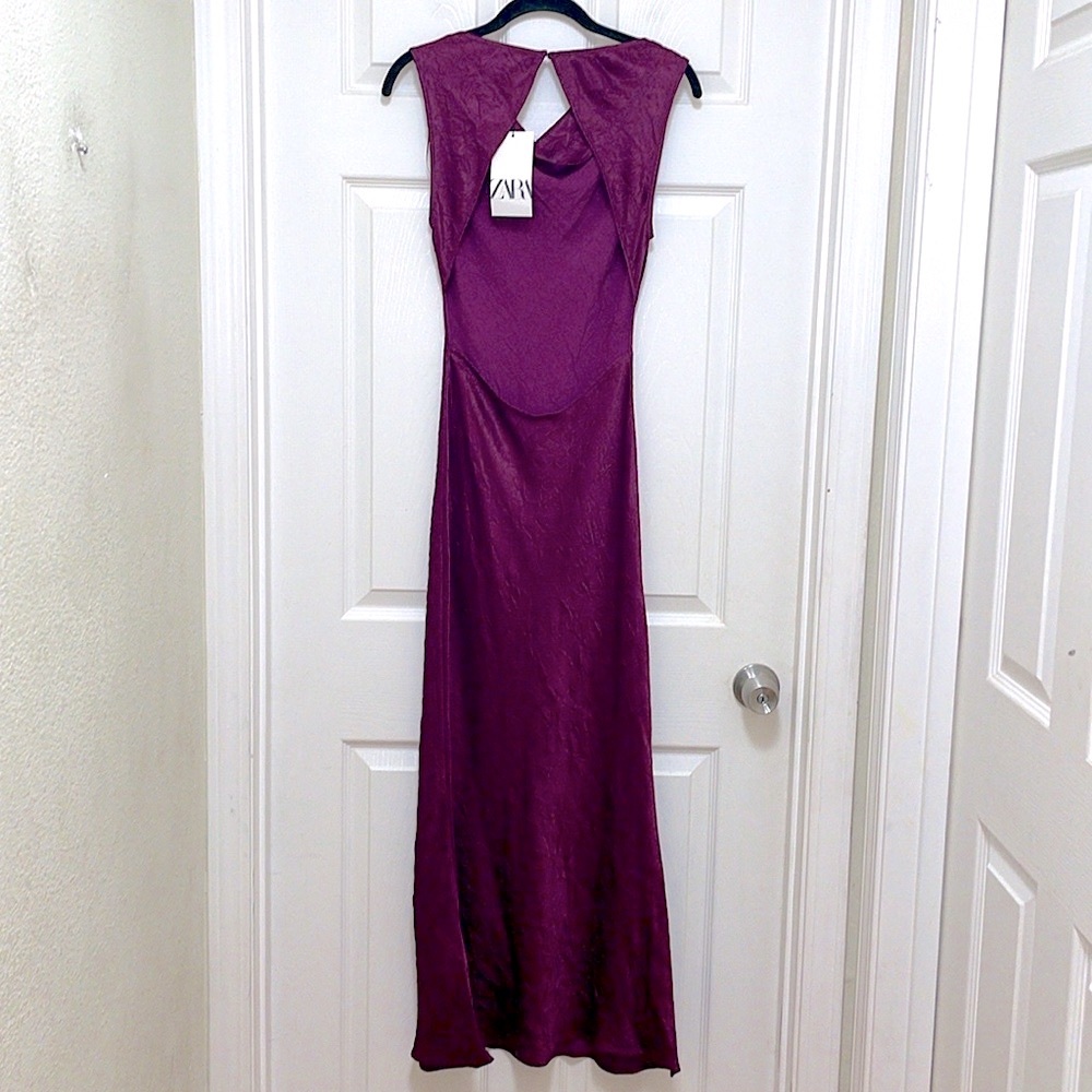 NWT Zara Satin Effect Open Back Dress - Picture 10 of 13